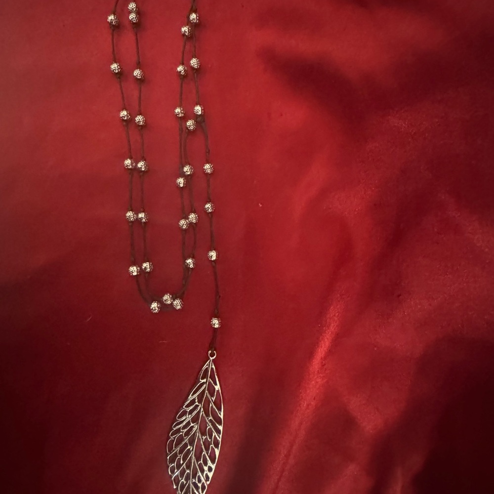Silver and black Leaf Pendant Necklace
